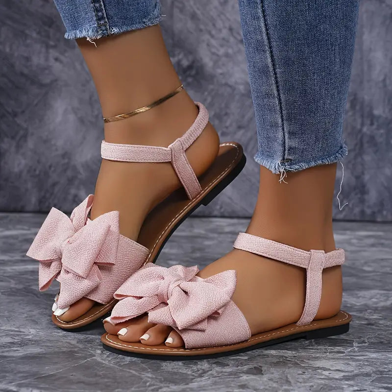 Womens Stylish Bowknot Fabric Flat Sandals