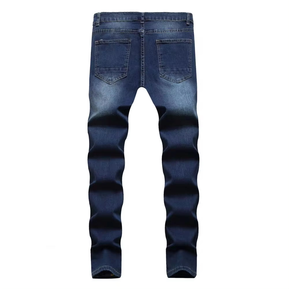 Men Straight Fit Jeans Retro Style Men Jeans Stylish Men'S Ripped Jeans Slim Fit Breathable Fabric Hop Streetwear Mid Waist