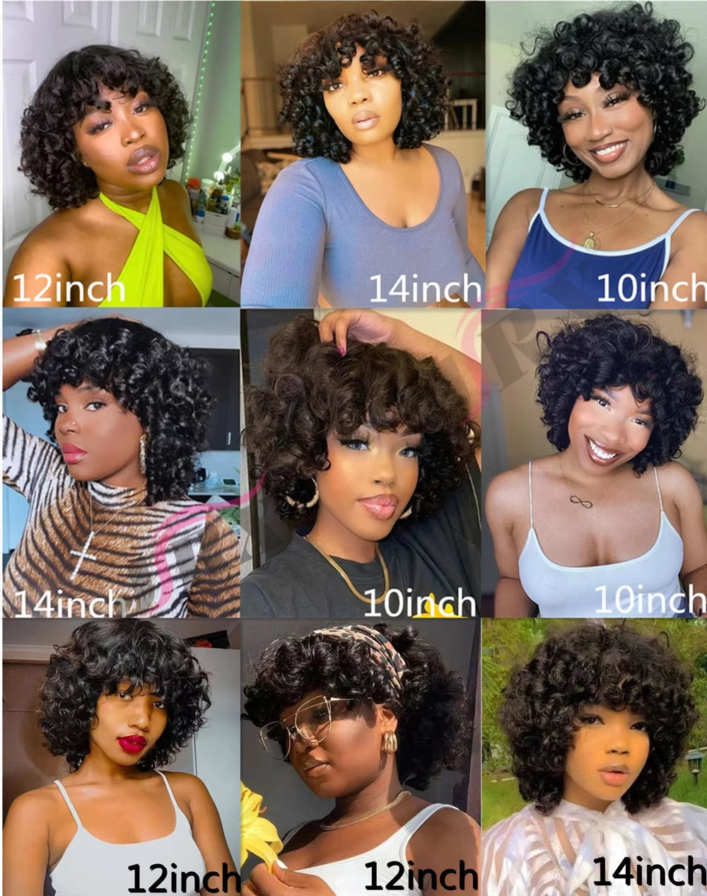 Loose Curly Human Hair Wigs with Bangs Brazilian Remy Short Curly Bob Full Machine Made Wigs for Women Spiral Bouncy Curly Wigs