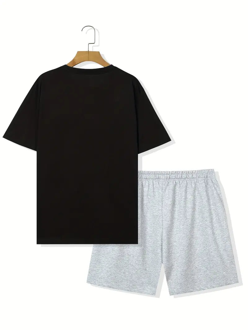 2pcs God Over Everything Print Casual Sports Sweatsuits - Short Sleeve T-shirt & Drawstring Shorts Regular Fit Outfits for Spring Summer