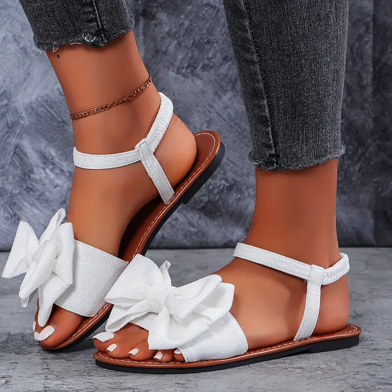 Womens Stylish Bowknot Fabric Flat Sandals