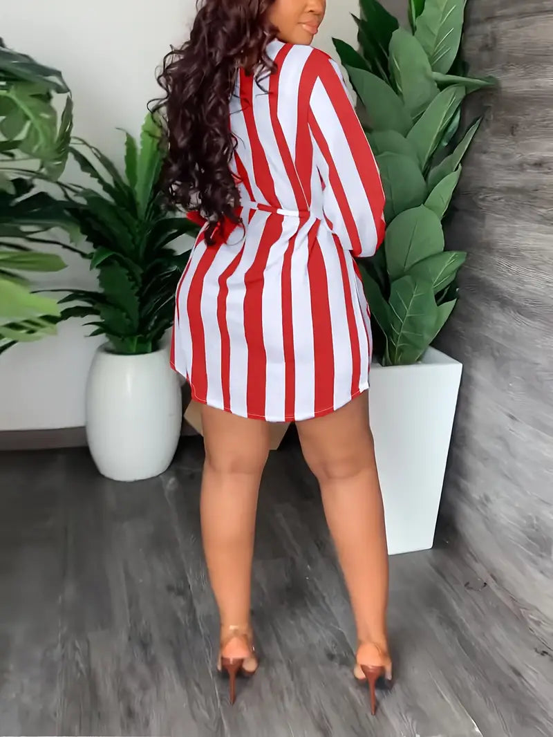 Chic Striped Print Lantern Sleeve Dress