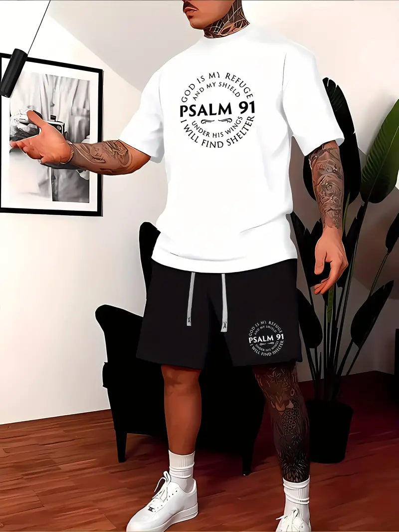 Psalm 91 Pattern Print Short Sleeve Round Neck T shirt