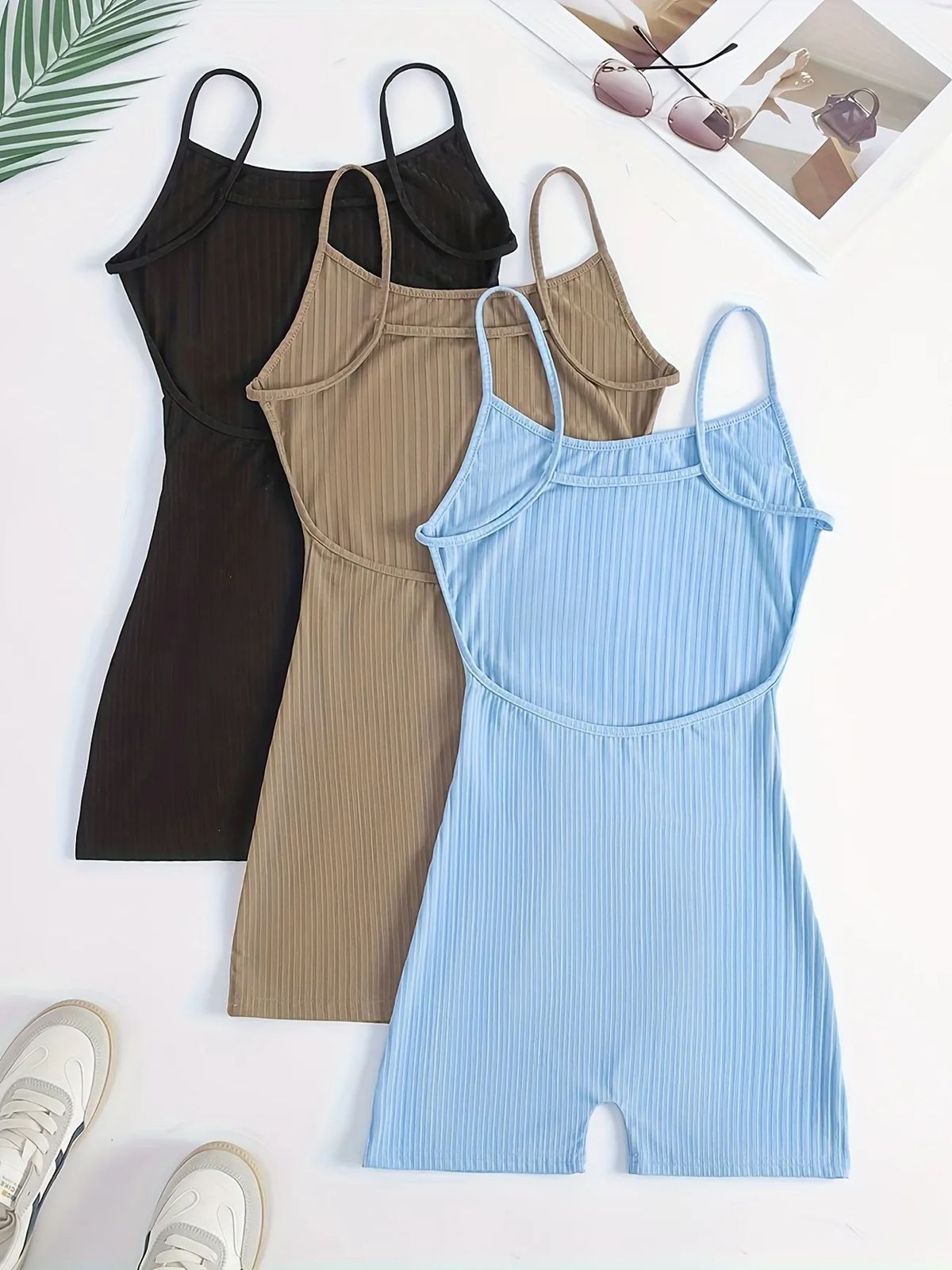 women's 3 Piece Sleeveless Cami Rompers 2024 Casual Summer Workout Athletic Rompers Shorts Jumpsuit Outfit. Can be purchased single (1)