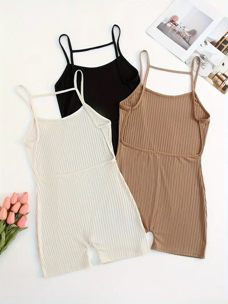 women's 3 Piece Sleeveless Cami Rompers 2024 Casual Summer Workout Athletic Rompers Shorts Jumpsuit Outfit. Can be purchased single (1)