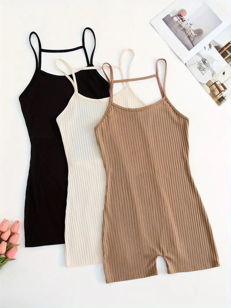 women's 3 Piece Sleeveless Cami Rompers 2024 Casual Summer Workout Athletic Rompers Shorts Jumpsuit Outfit. Can be purchased single (1)