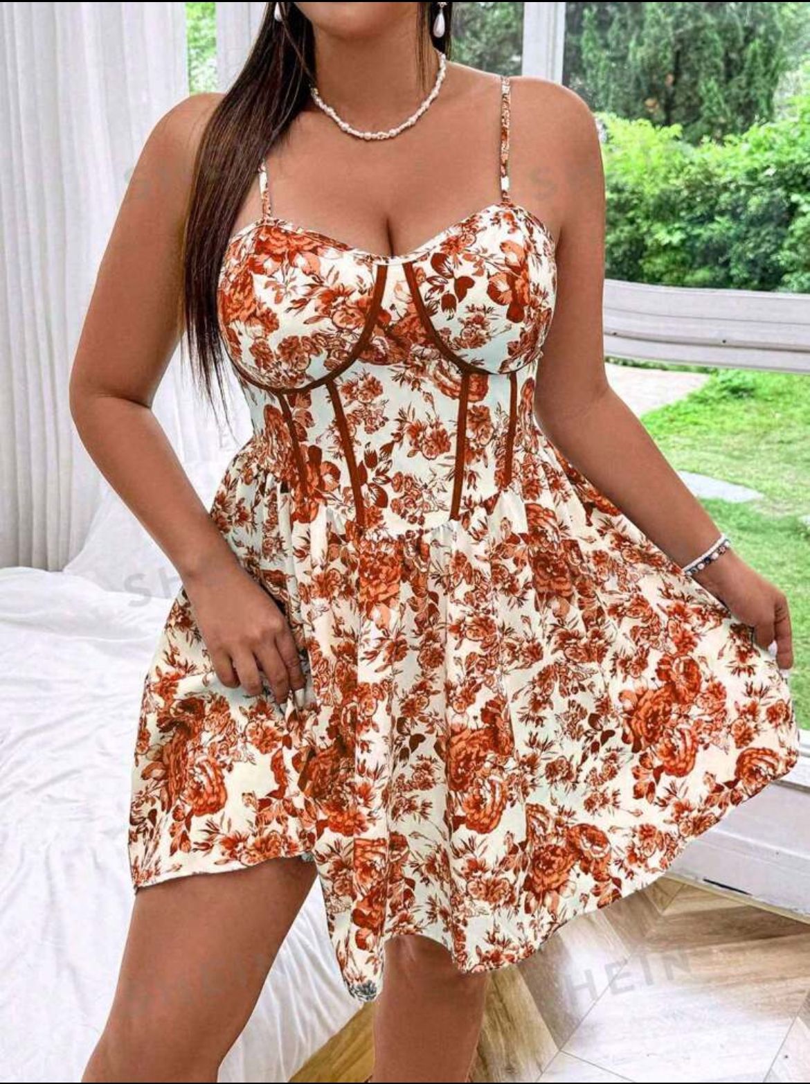 Plus Size Spaghetti Strap Floral Print Short Casual Dress