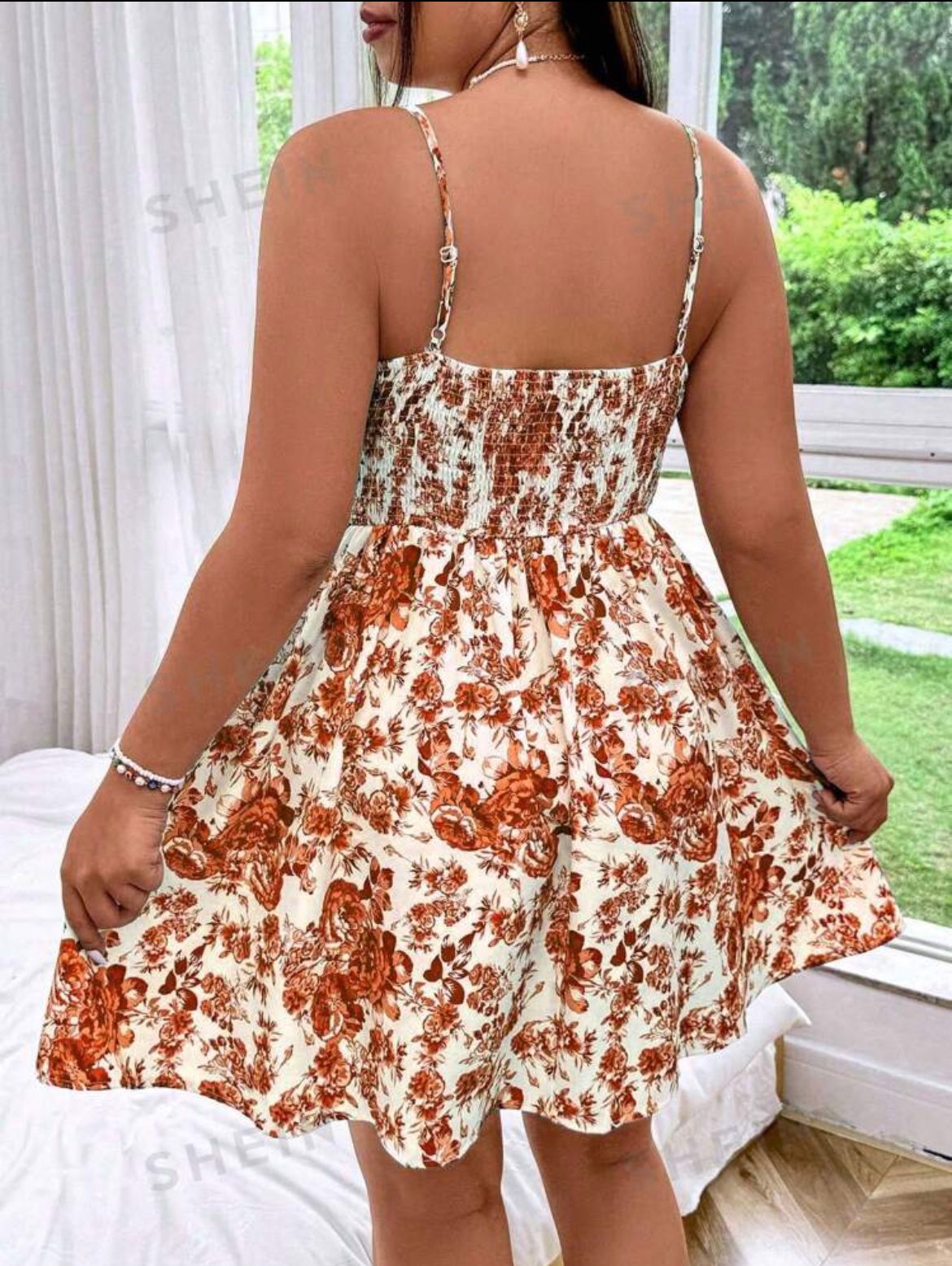 Plus Size Spaghetti Strap Floral Print Short Casual Dress