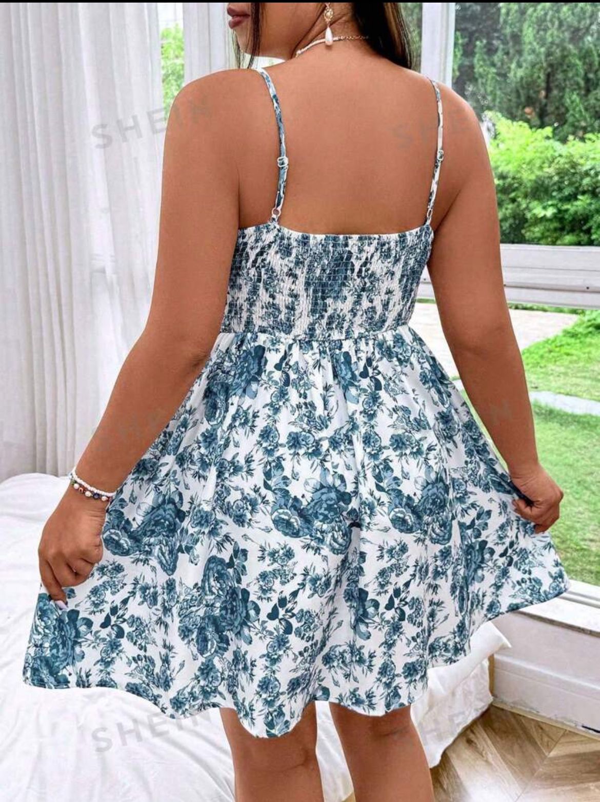 Plus Size Spaghetti Strap Floral Print Short Casual Dress