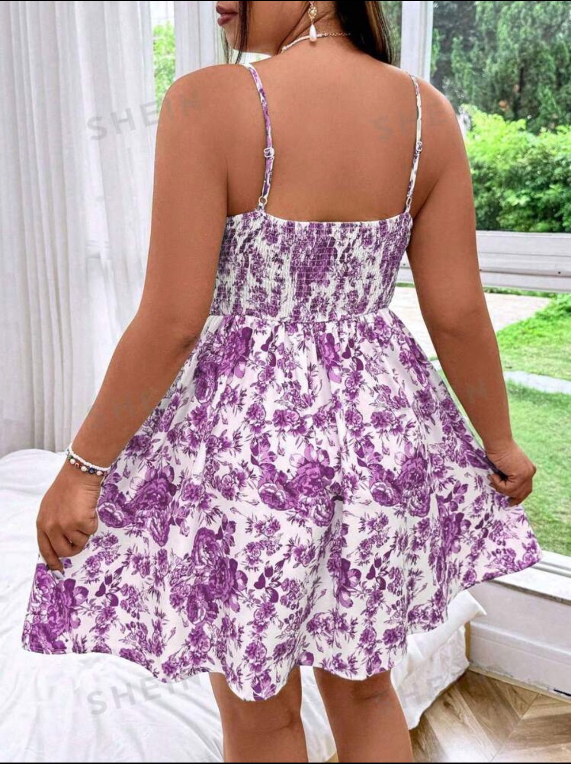 Plus Size Spaghetti Strap Floral Print Short Casual Dress