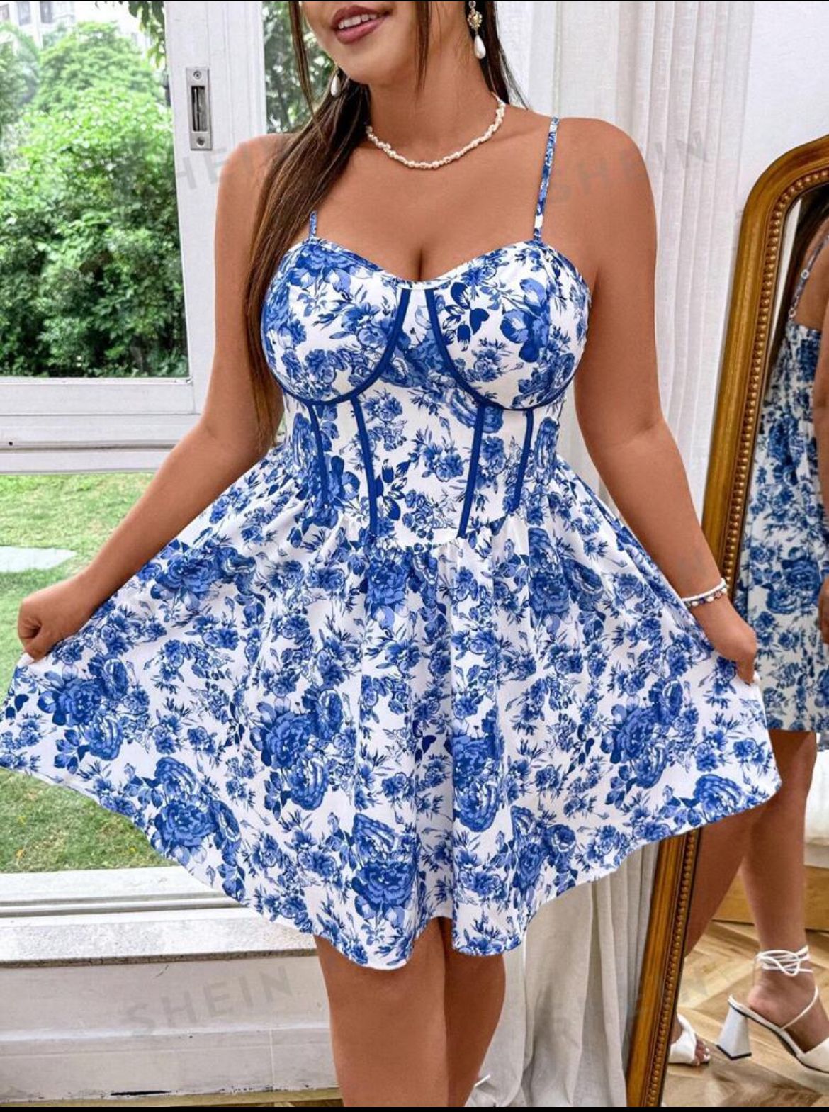 Plus Size Spaghetti Strap Floral Print Short Casual Dress