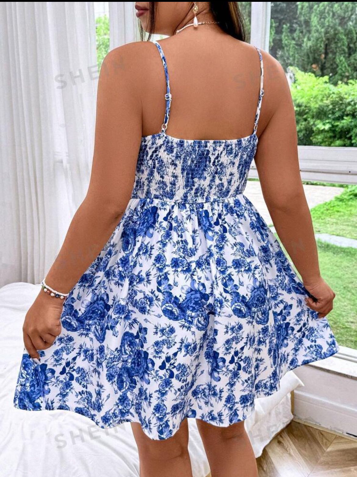 Plus Size Spaghetti Strap Floral Print Short Casual Dress