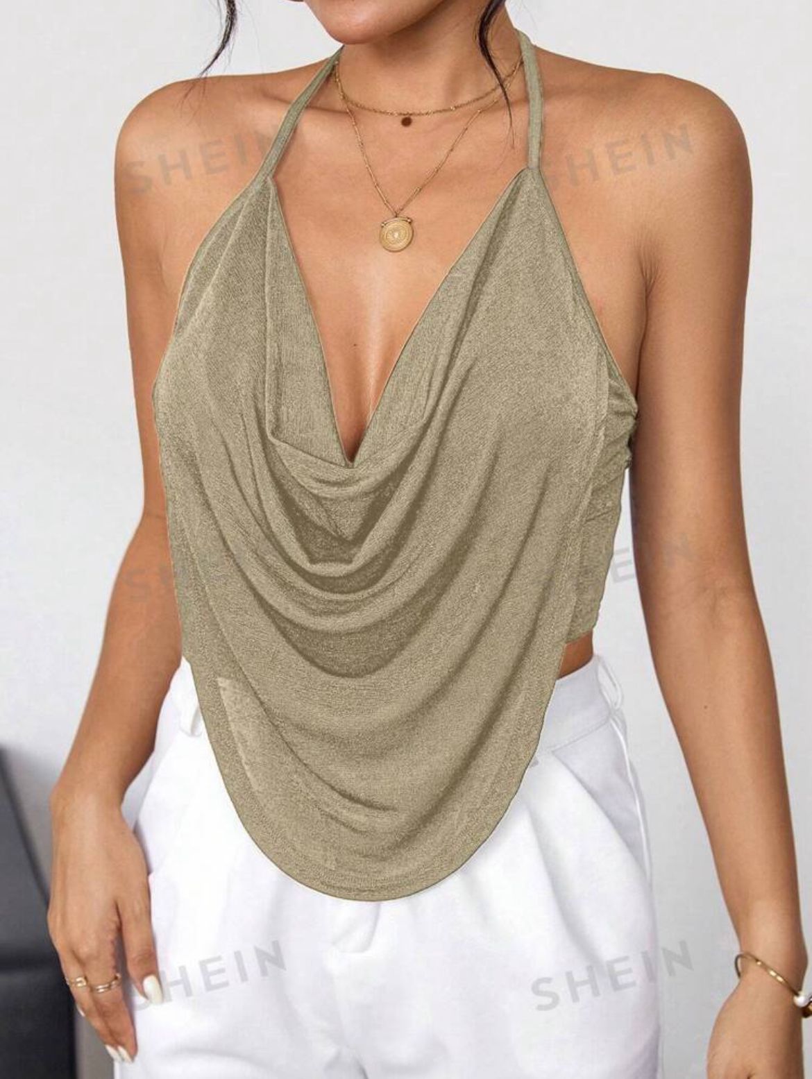 Privé Concert Draped Front Backless Party Halter Top