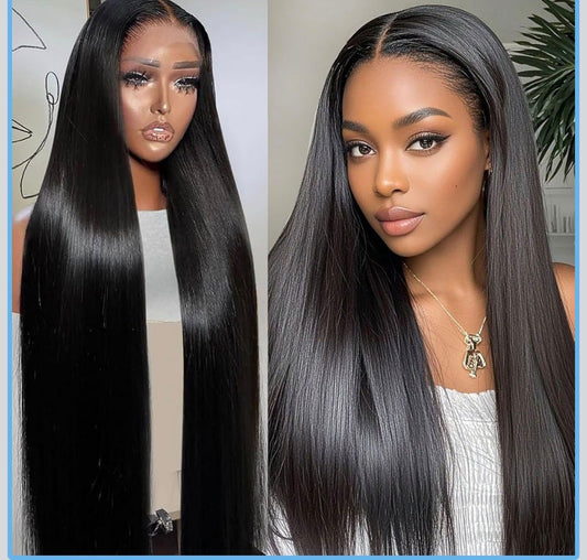 30 Inch Human Hair Wig 13x6 Lace Front Wigs Human Hair 200 Density HD Transparent Straight Lace Front Wigs Pre Plucked Glueless Lace Frontal Wigs Natural Black Color