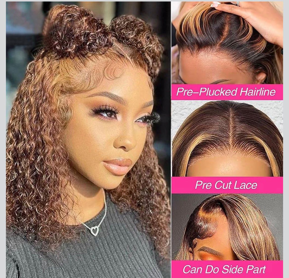 Brazilian14 Inch Highlight Blonde Wear and Go Glueless Curly Bob Wig Human Hair Pre Plucked, Glueless Pre cut HD Lace Front Wigs Human Hair, Water Wave No Glue wigs, Natural Hairline for Women 200% Density