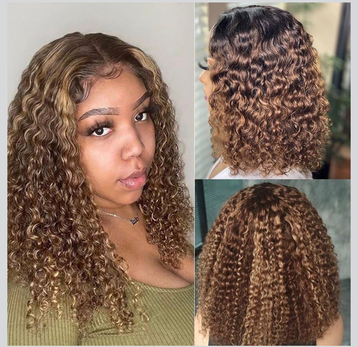 Brazilian14 Inch Highlight Blonde Wear and Go Glueless Curly Bob Wig Human Hair Pre Plucked, Glueless Pre cut HD Lace Front Wigs Human Hair, Water Wave No Glue wigs, Natural Hairline for Women 200% Density