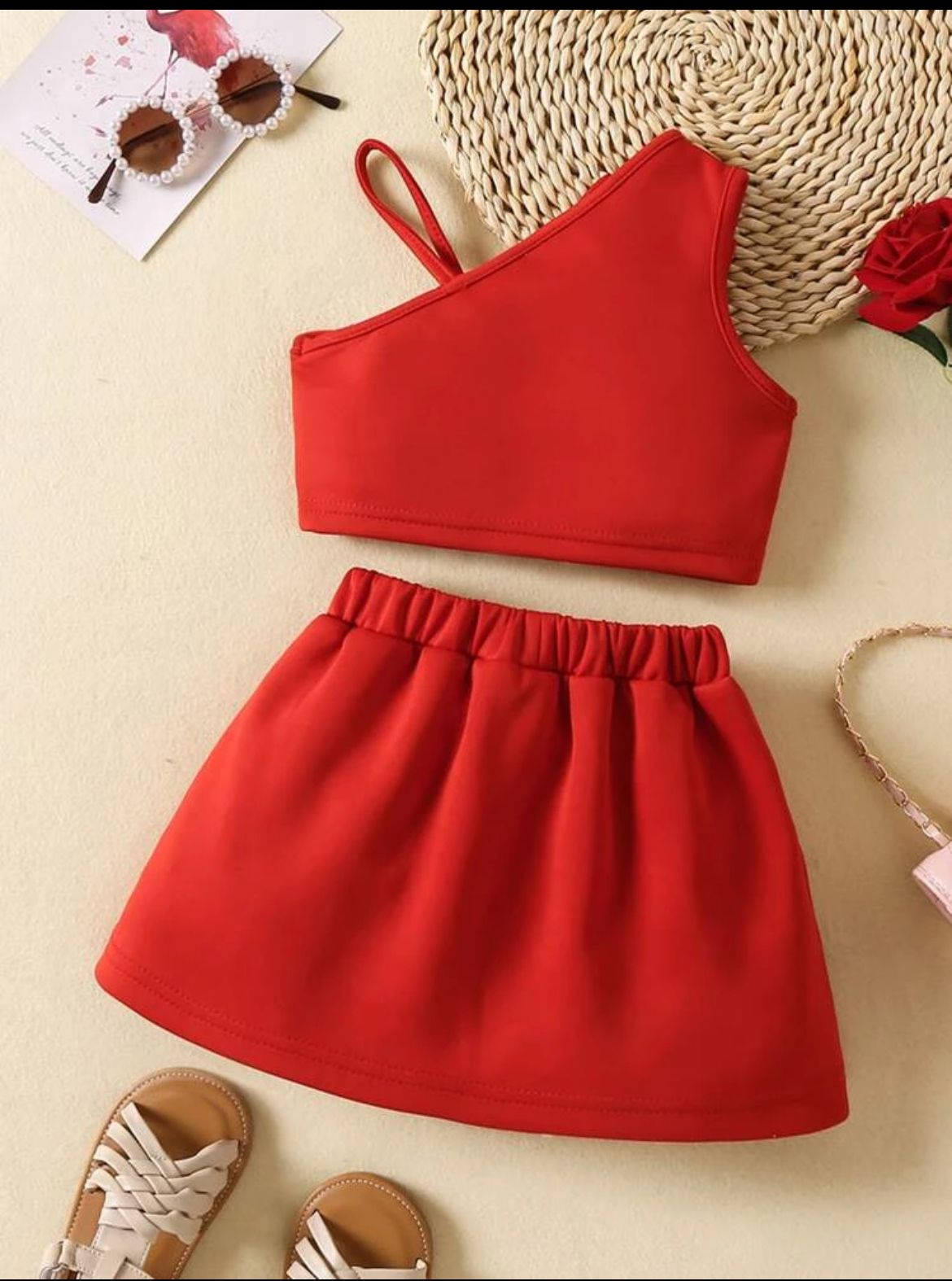 Young Girl Bow Front Cami Top & Fold Pleated Skirt
