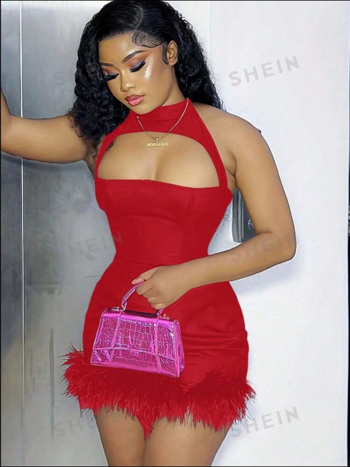 Slayr Ladies' Sexy Feather Trim Sleeveless Dress