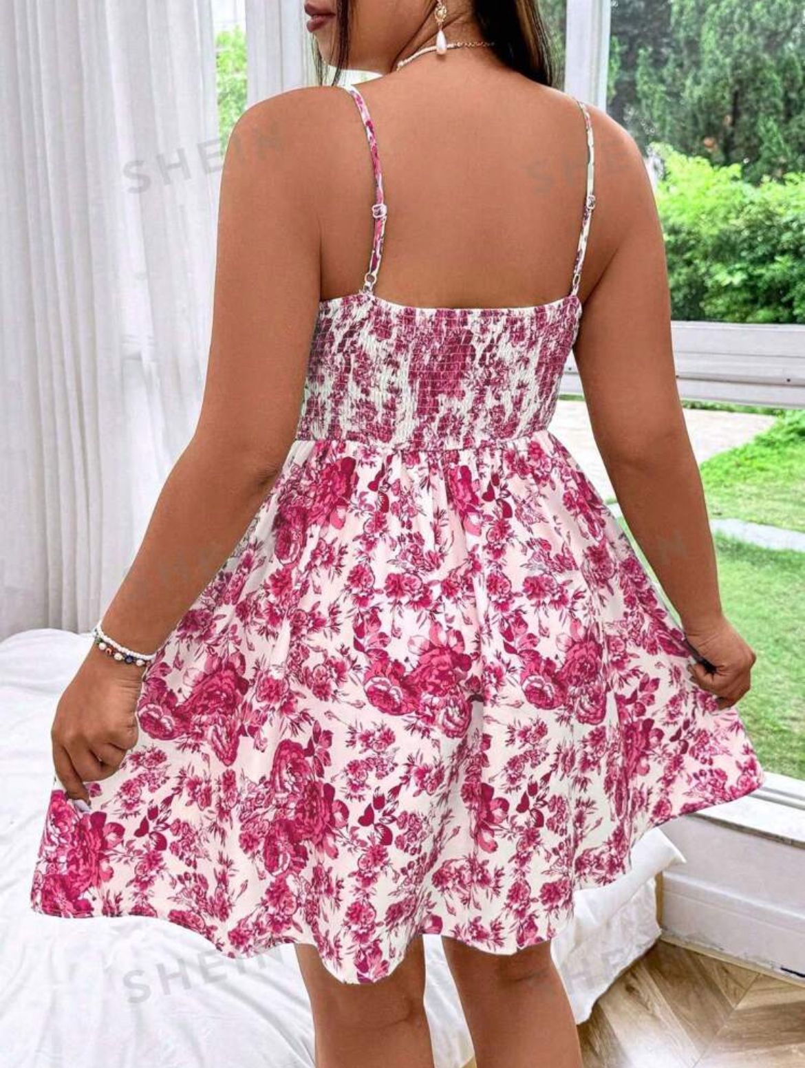 Plus Size Spaghetti Strap Floral Print Short Casual Dress