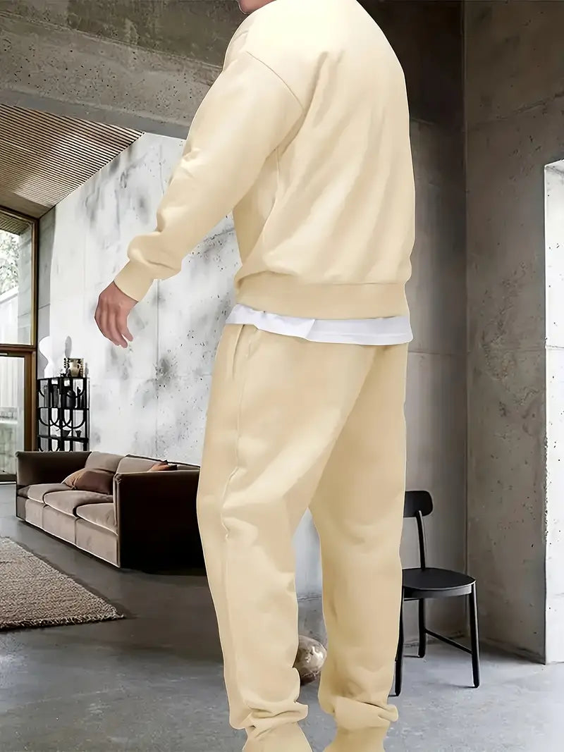 2Pcs Men's Cozy Letter Print Crew Neck Sweatshirt and Sweatpants Joggers Set - Soft, Breathable, and Warm Winter Fall Outfit for Casual Daily Wear