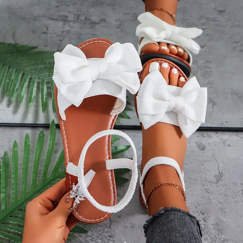 Womens Stylish Bowknot Fabric Flat Sandals