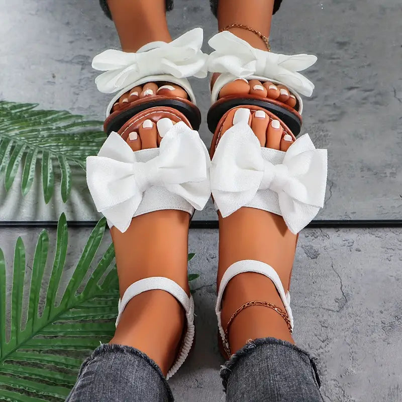 Womens Stylish Bowknot Fabric Flat Sandals
